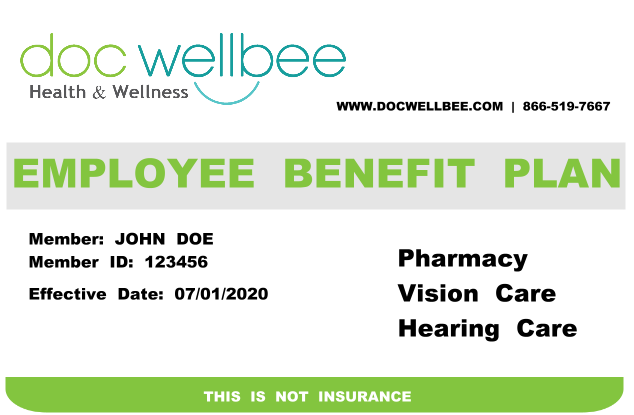 Docwellbee basic plan card - savings on Vision Care, Pharmacy and Labs